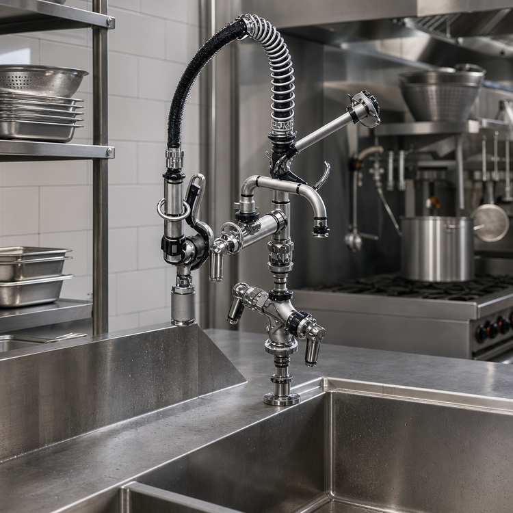 Product image #2 for Single-Hole Deck-Mount Mini Pre-Rinse Unit with Low-Flow Spray Valve, 6-Inch Add-On Faucet Nozzle, and Vacuum Breaker