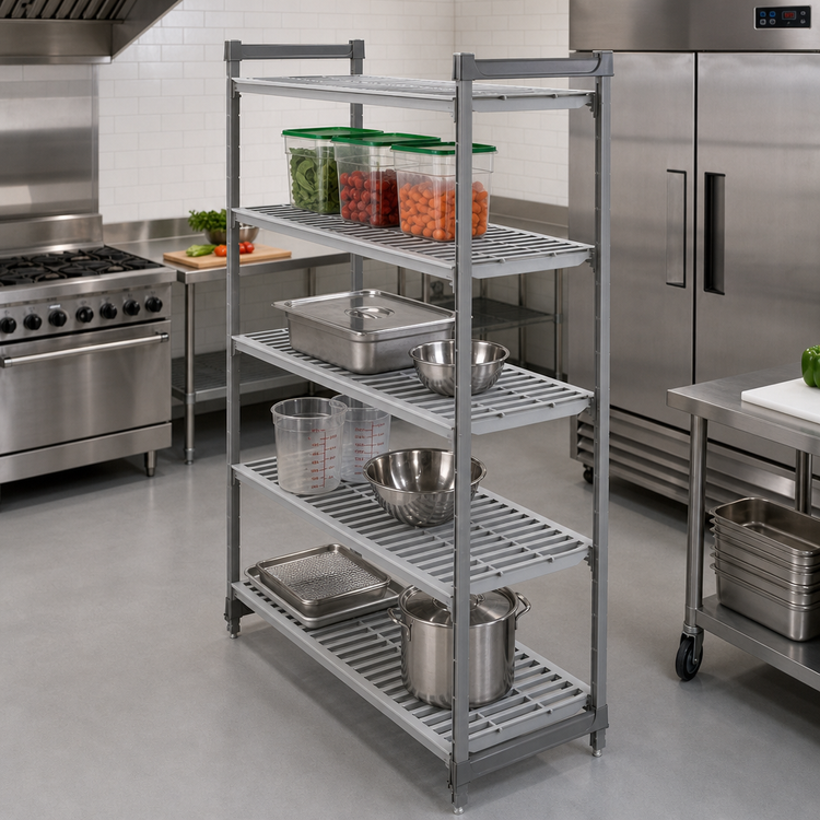 Product image #2 for Cambro Camshelving Basics Plus 4-Tier Stationary Starter Polymer Shelving Unit, 18 x 48 x 84 Inches, Vented, Brushed Graphite
