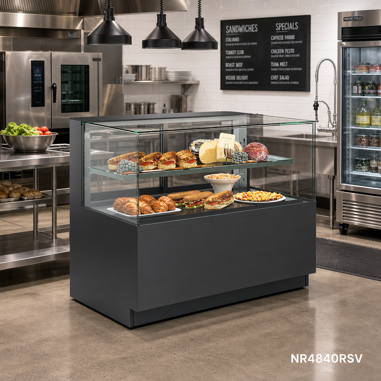 Product image #2 for Reveal® 48-Inch Freestanding See-Thru Refrigerated Service Case with Self-Contained Refrigeration