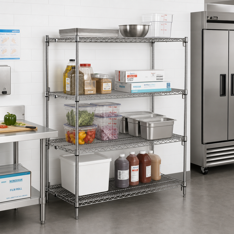 Product image #2 for Metro Super Erecta Super Adjustable Add-On Wire Shelving Unit, 48W x 21D x 63H, 4 Shelves, Chrome Plated