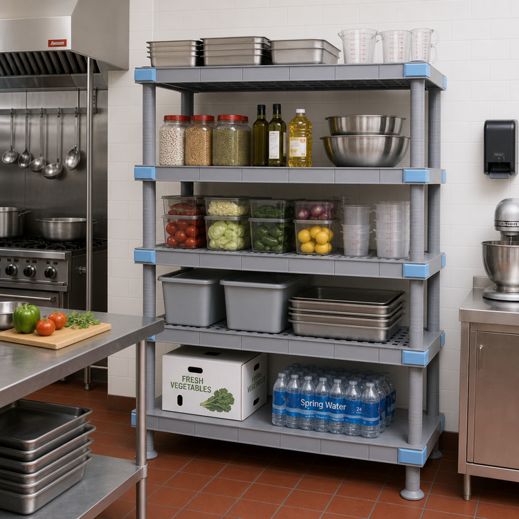 Product image #2 for Quantum Millenia 5-Shelf Polymer Shelving Unit with Dunnage Stand, 72"W x 18"D x 74"H, Gray