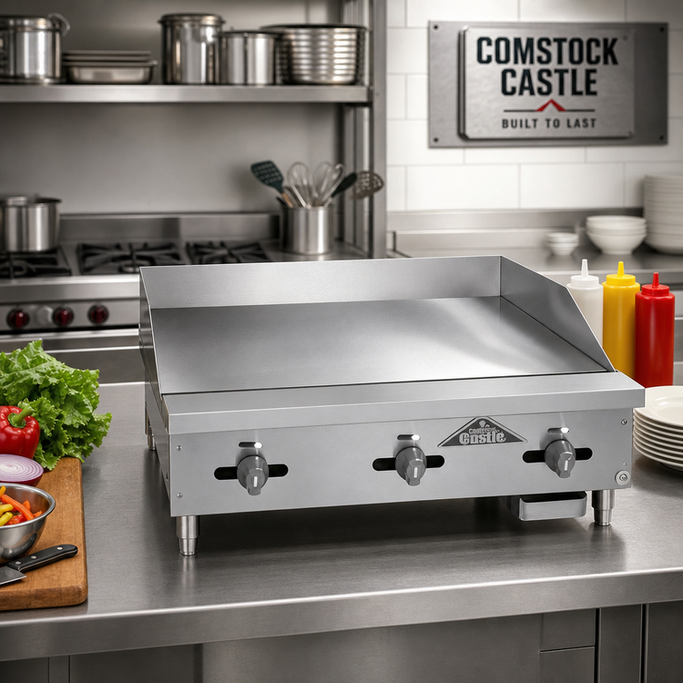 Product image #2 for Comstock-Castle Diner Series 24-Inch Countertop Gas Griddle with Manual Controls and 30-Inch Polished Steel Plate