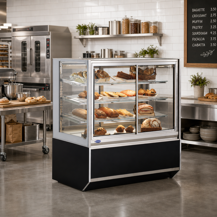 Product image #2 for Italian Glass Series 48-Inch Floor-Standing Non-Refrigerated Self-Service Pastry Display Case with Sliding Glass Doors
