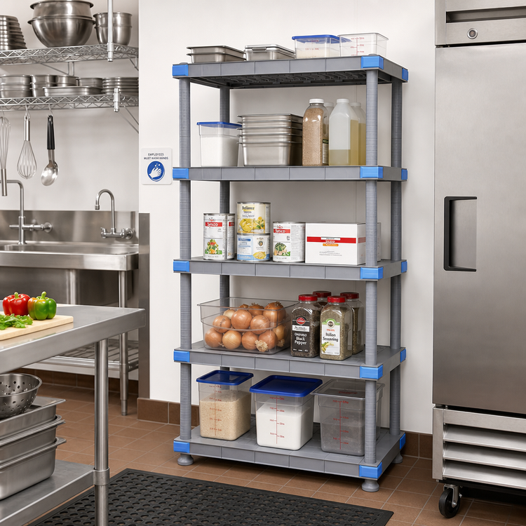 Product image #2 for Millenia 30-Inch Wide x 18-Inch Deep x 50-Inch High Gray Polymer Stationary Starter Shelving Unit with 5 Solid Shelves