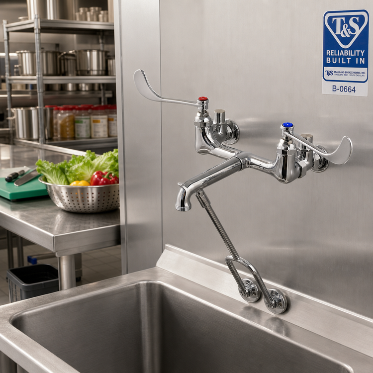 Product image #2 for T&S Brass B-0664 8-Inch Centers Wall-Mounted Service Sink Faucet with Garden Hose Outlet and Pail Hook
