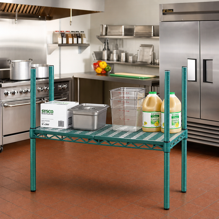 Product image #2 for QuadPlus 60" x 24" Green Louvered Polymer Shelf Mat with Quad-Adjust Wire Frame