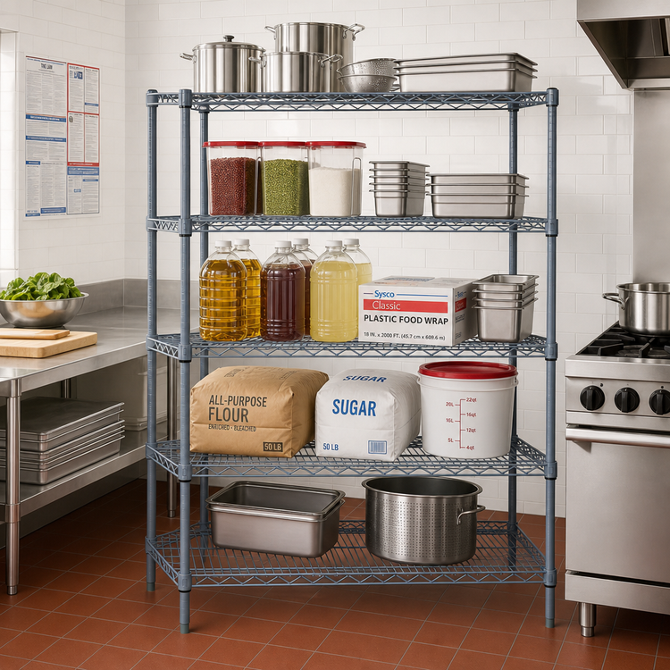 Product image #2 for Quantum Stationary Wire Shelving Starter Kit, 54"W x 24"D x 54"H, 5 Shelves, Gray Epoxy Finish