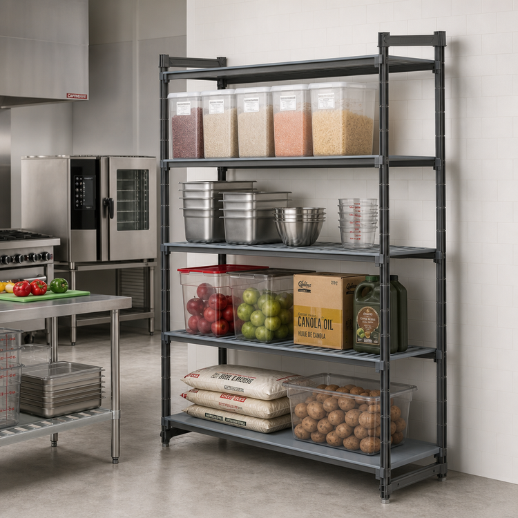 Product image #2 for Cambro Camshelving Basics Plus 4-Tier Add-On Polymer Shelving Unit, 21" Deep x 60" Wide x 72" High, Vented & Solid, Brushed Graphite