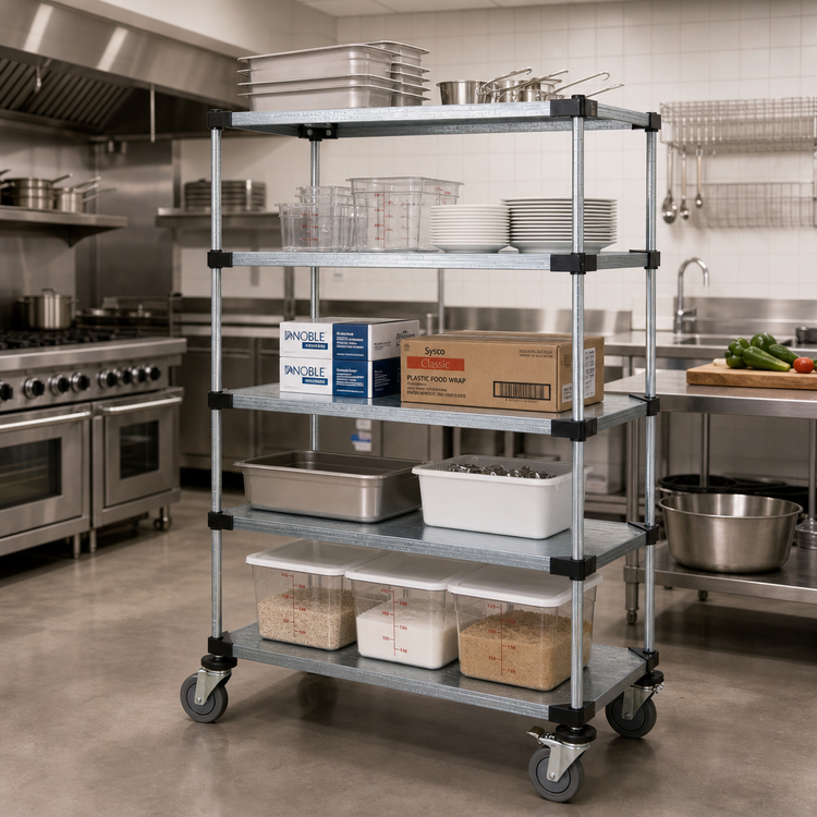 Product image #2 for Quantum 5-Shelf Mobile Storage Cart, 60W x 24D x 69H, Galvanized Steel