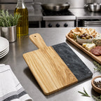 Thumbnail image #2 for American Metalcraft OWBB15 Square Serving Peel with Handle, Olive Wood and Black Marble, 10 x 9 Inches Case of 8