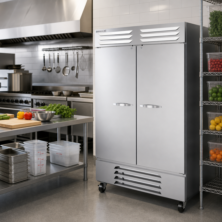 Product image #2 for Beverage-Air Vista Two-Section Reach-In Freezer with Solid Doors, 52-Inch Wide, 46.2 Cu. Ft., Bottom-Mount Self-Contained