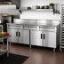 Thumbnail image #2 for Advance Tabco 72-Inch Stainless Steel Enclosed Work Table with Storage Cabinet Base, 14-Gauge 304 Top, 5-Inch Backsplash, 2 Drawers, and 4 Hinged Doors