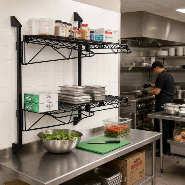 Product image #2 for Quantum WC34-CB2424BK Double Shelf Post Wall-Mount Cantilever Shelving Unit, 24 x 24 Inches, Black Epoxy