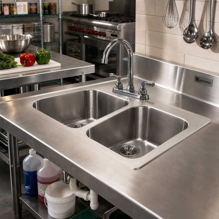Product image #2 for BK Resources Deep Drawn 2-Compartment Drop-In Sink with Lead-Free Faucet and 2 Drains