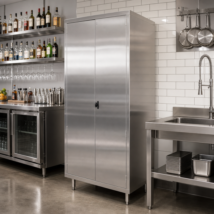 Product image #3 for John Boos Stainless Steel Underbar Storage Cabinet, 36W x 22-1/2D x 84H, 2 Hinged Locking Doors, 4 Adjustable Shelves