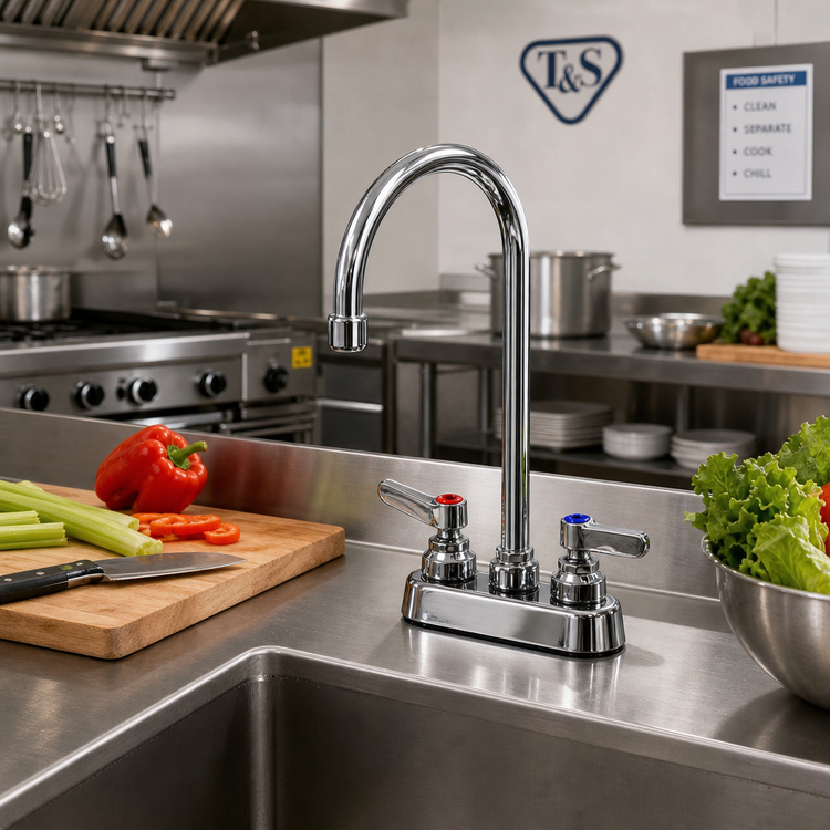 Product image #2 for T&S Brass B-1141 Deck-Mount Workboard Faucet with Swivel Gooseneck Spout, 4-Inch Centers