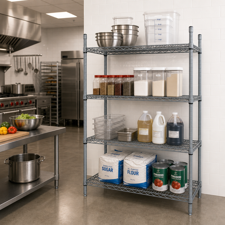 Product image #2 for Quantum 36"W x 24"D x 86"H Stationary Wire Shelving Starter Kit with 4 Shelves and 4 Posts, Gray Epoxy Antimicrobial Finish