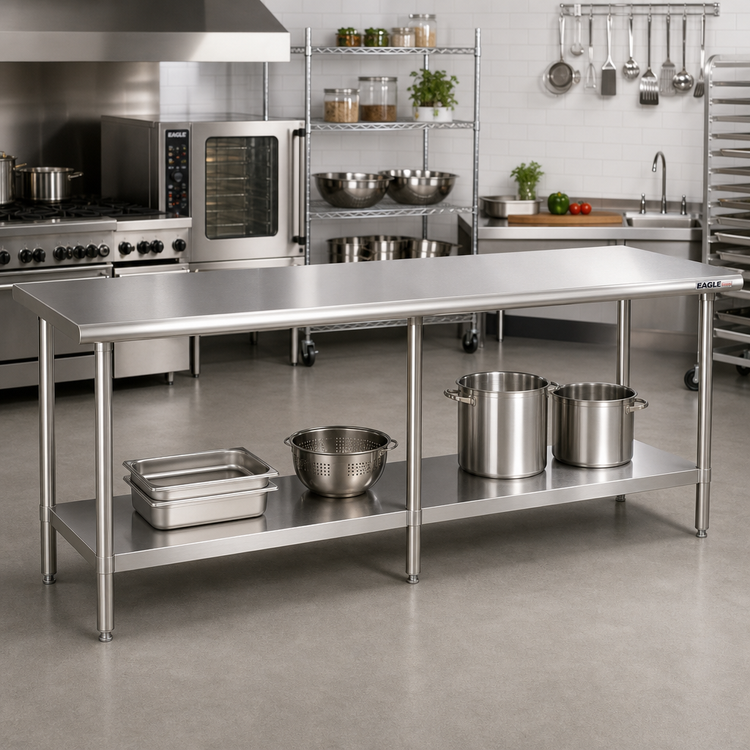 Product image #2 for Eagle Group Budget Series Stainless Steel Work Table with Adjustable Undershelf, 108-Inch x 24-Inch