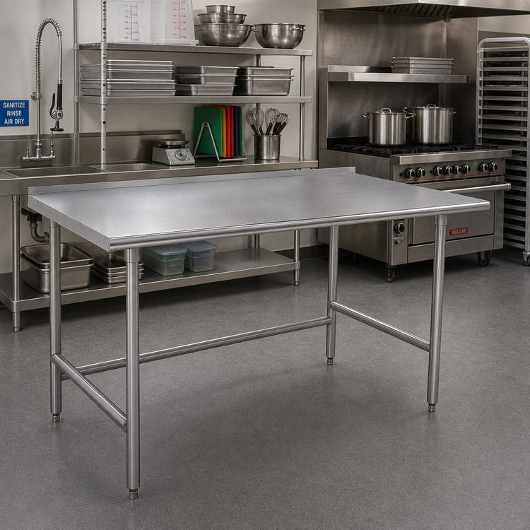 Product image #2 for Advance Tabco 120-Inch x 36-Inch 16-Gauge 304 Stainless Steel Work Table with 1-1/2-Inch Rear Up-Turn Backsplash