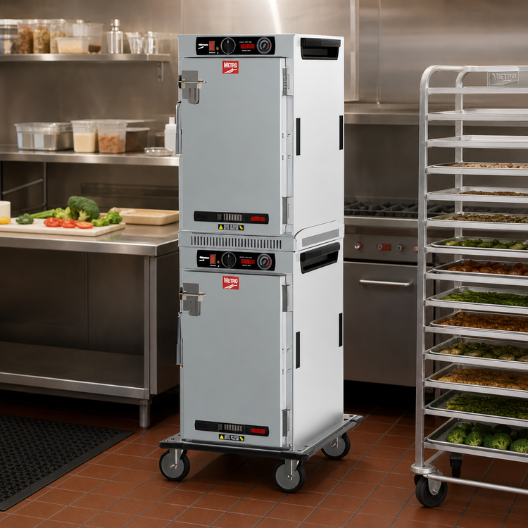 Product image #3 for Metro HotBlox Insulated Narrow 16-Pan Dual-Cavity Heated Transport Cabinet, Solid Doors, Analog Controls
