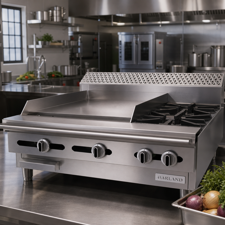 Product image #2 for Garland Cuisine Series 36-Inch Heavy Duty Gas Combination Top Range, Modular Top with 2 Open Burners and 24-Inch Griddle