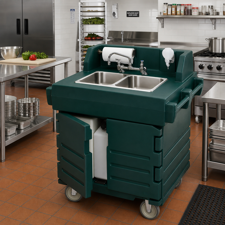 Product image #3 for Cambro CamKiosk® Mobile 2-Compartment Hand Wash Sink Cart, Polyethylene, Granite Green, 110V