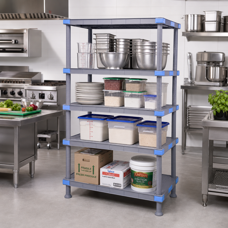 Product image #2 for Quantum Millenia Polymer Shelving Unit with 4 Solid Shelves and Dunnage Stand, 60W x 21D x 62H