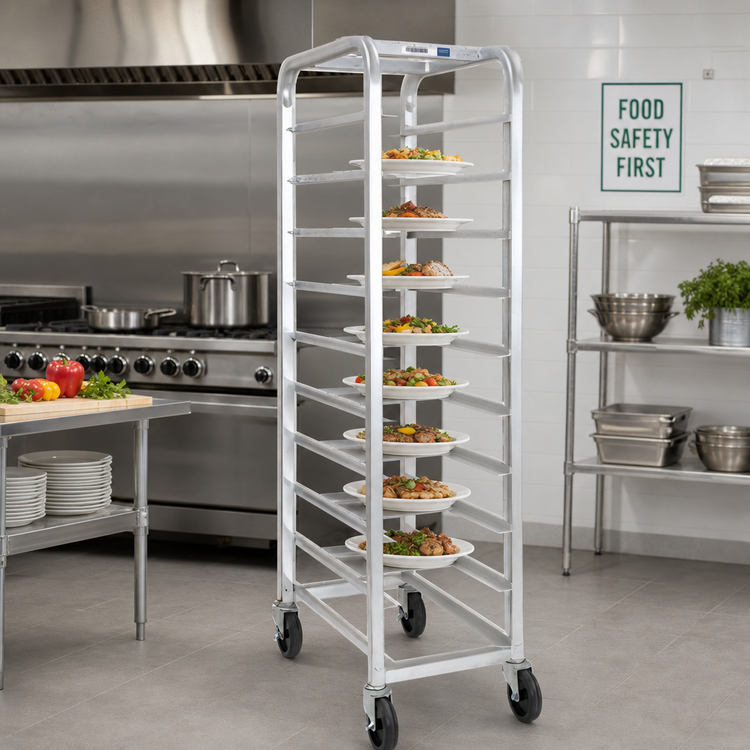 Product image #3 for Lifetime Tough Extra Heavy-Duty End-Load Aluminum Platter Rack with 5-Inch Swivel Casters, 10-Platter Capacity, 70-Inch Tall
