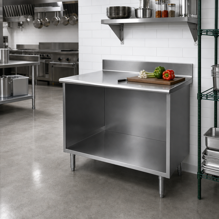Product image #2 for Eagle Spec-Master Open Front Cabinet Base Worktable with Backsplash, 60 x 30 Inches, 14-Gauge Stainless Steel Top