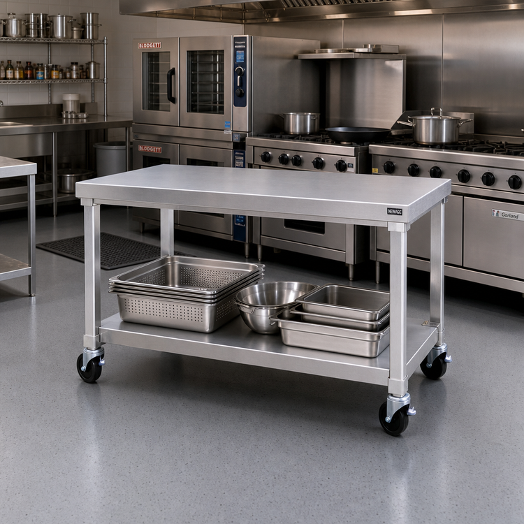 Product image #2 for New Age 60-Inch x 30-Inch Aluminum Equipment Stand with Removable 12-Gauge Top, Adjustable Undershelf, Marine Edge, 1000 lb Capacity
