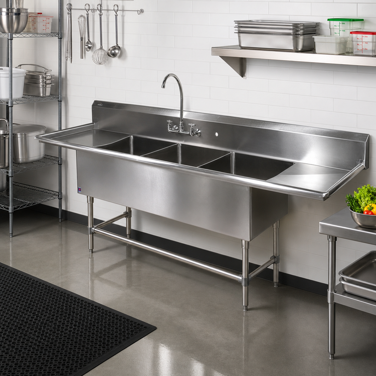 Product image #2 for John Boos Pro-Bowl 3-Compartment Sink with Left & Right Drainboards, 14-Inch Deep Bowls, 99-1/4-Inch Wide