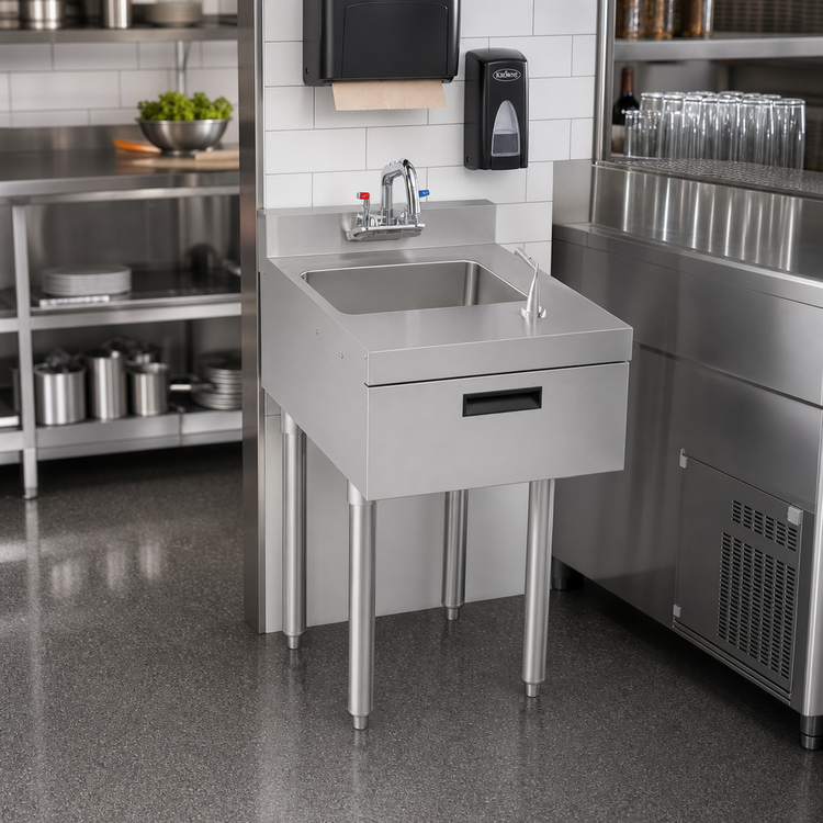 Product image #2 for Krowne Silver Series Freestanding Underbar Hand Sink with Soap and Towel, 18-Inch Wide Stainless Steel