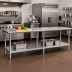 Thumbnail image #2 for Eagle Group Deluxe T30144EB Stainless Steel Work Table with Adjustable Galvanized Undershelf, 144 x 30 Inches, Rolled Edges, Flat Top