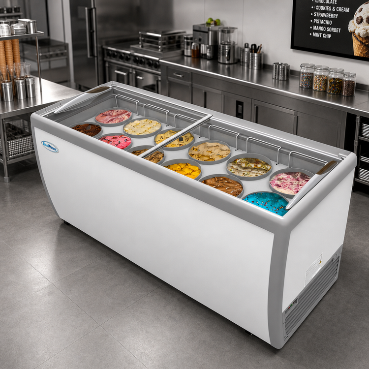 Product image #2 for Koolmore 70-Inch Straight Glass Ice Cream Dipping Display Cabinet, 12-Tub, 20 Cu. Ft., Self-Contained Refrigeration
