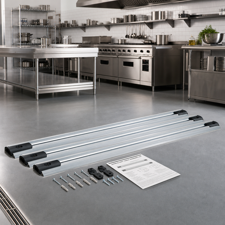 Product image #2 for Double Unit Floor Track Assembly Kit with 3 14-Foot V-Groove Aluminum Tracks
