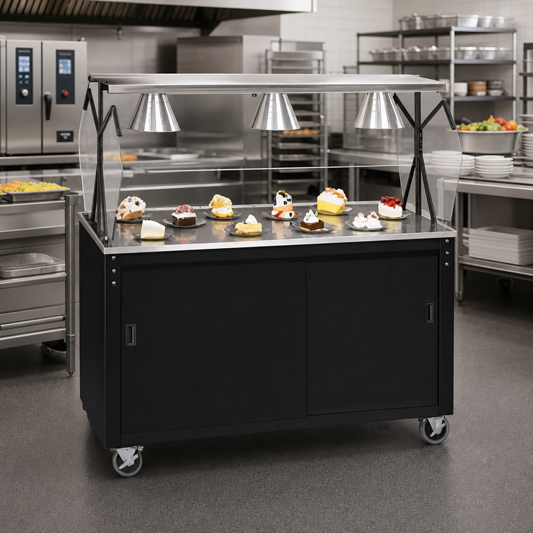 Product image #2 for Vollrath 2-Series Affordable Portable 46-Inch Buffet-Style Solid Top Utility Station with Illuminated Breath Guard and Sliding-Door Storage Base
