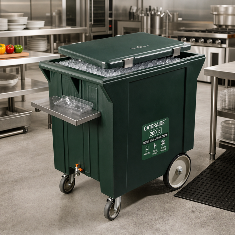 Product image #3 for Cateraide™ 200 lb Mobile Insulated Ice Caddy with Shelf, Drain Faucet, and 10-Inch Wheels