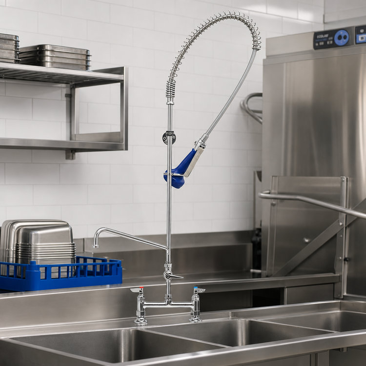 Product image #2 for EasyInstall 8-Inch Deck Mount Pre-Rinse Unit with 12-Inch Add-On Faucet and 1.07 GPM Spray Valve