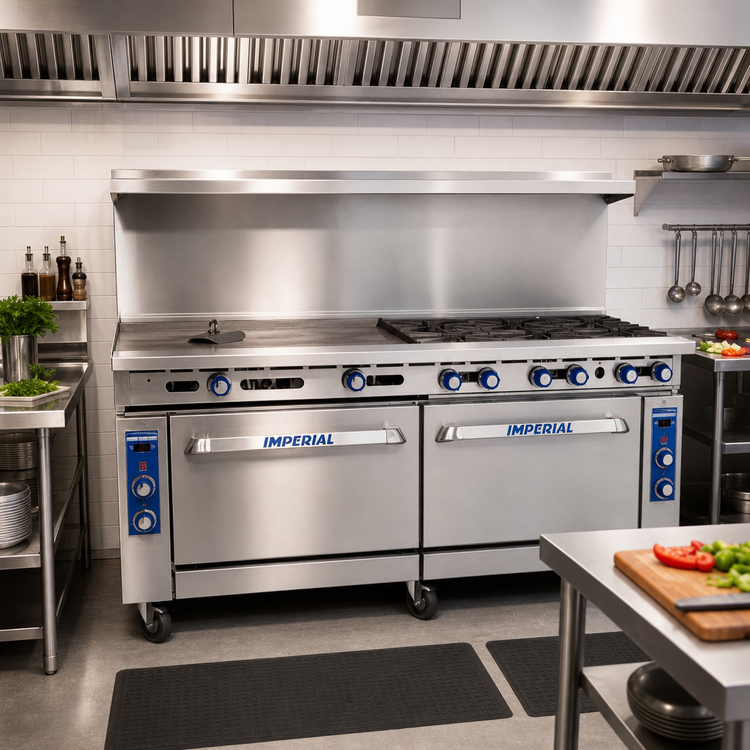 Product image #2 for Imperial Pro Series 72-Inch Commercial Gas Range with 2 Open Burners, 60-Inch Griddle, and 2 Convection Ovens