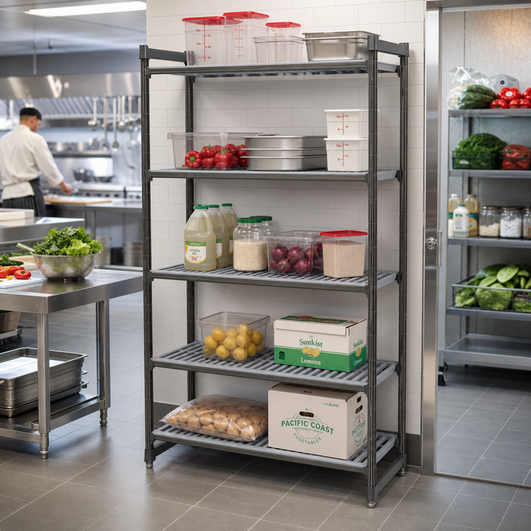 Product image #2 for Cambro Camshelving Basics Plus 5-Tier Vented Stationary Starter Polymer Shelving Unit, 21 x 30 x 72 Inches, Brushed Graphite