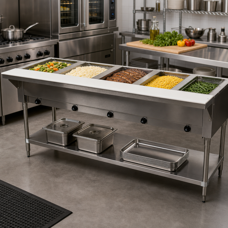 Product image #2 for Advance Tabco Triumph Supreme 5-Well Natural Gas Open-Well Hot Food Table with Undershelf and Cutting Board