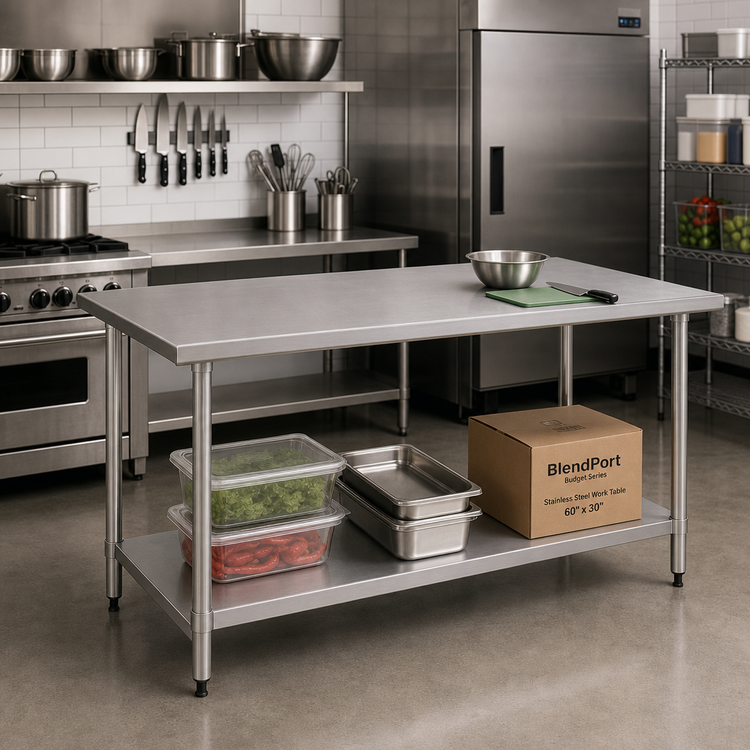 Product image #2 for BlendPort Budget Series 60" x 30" 430 Stainless Steel Work Table with Adjustable Undershelf