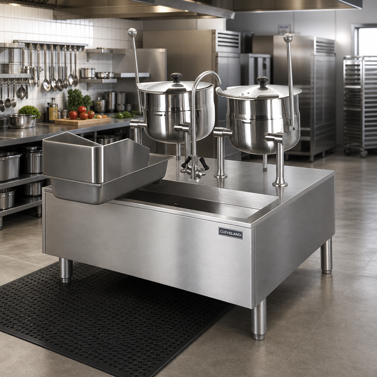 Product image #2 for Cleveland Range Direct Steam Kettle/Cabinet Assembly with (2) 20-Gallon Tilting Kettles