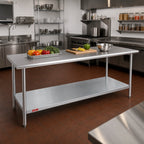 Thumbnail image #2 for Duke Manufacturing 316-30144 144 x 30 x 36-Inch Stainless Steel Work Table with Galvanized Undershelf, Open Base, No Backsplash