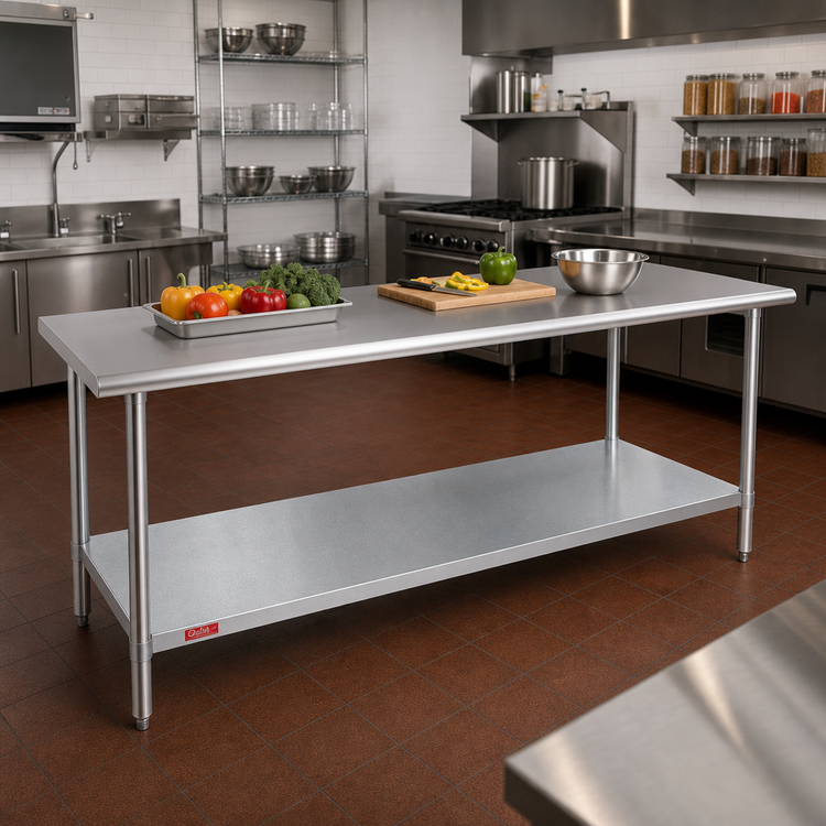 Product image #2 for Duke 144-Inch x 30-Inch Stainless Steel Top Work Table with Galvanized Undershelf, No Backsplash