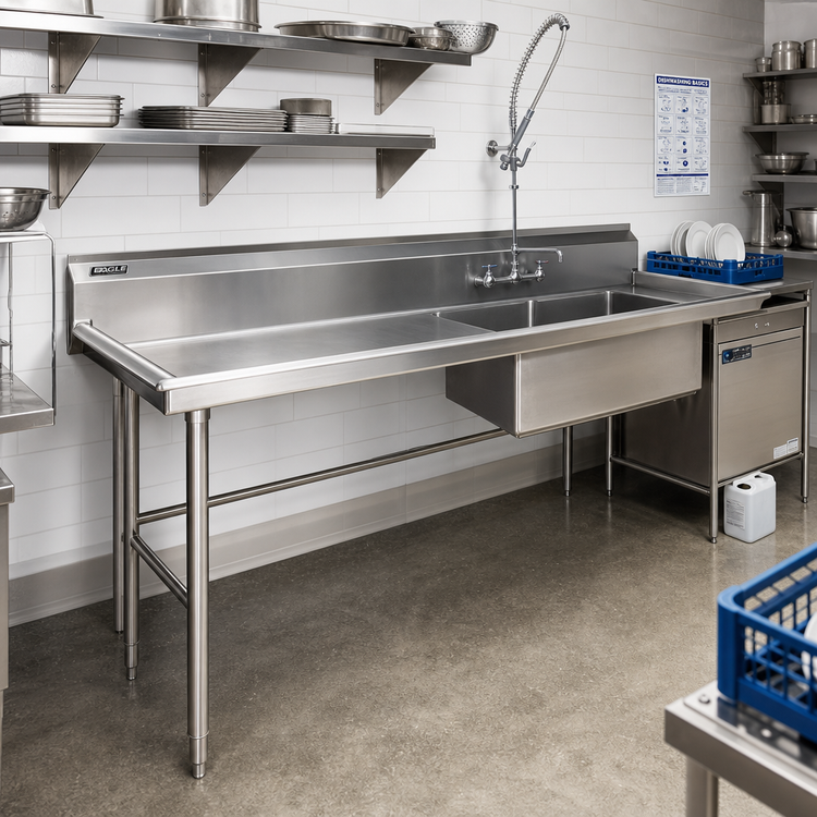 Product image #2 for Eagle Group 120-Inch Straight Soiled Dishtable with Left-to-Right Operation and Pre-Rinse Sink