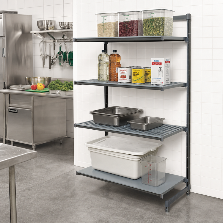 Product image #2 for Cambro Camshelving Basics Plus Add-On Polymer Shelving Unit, 21" x 54" x 84", 4-Tier, Vented and Solid, Brushed Graphite