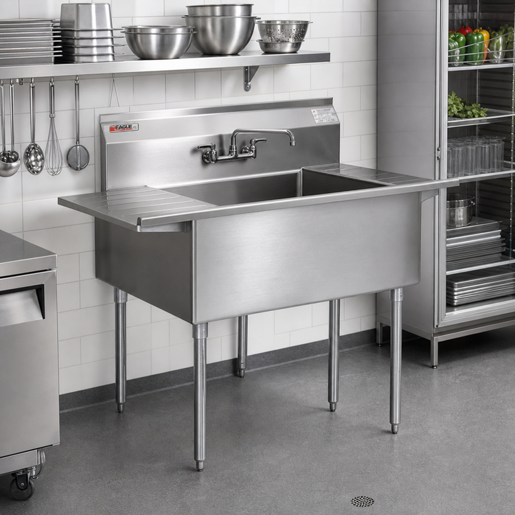 Product image #2 for Eagle Group 72-1/4 Inch One-Compartment Utility Sink with Double Drainboards, 16 Gauge 304 Stainless Steel