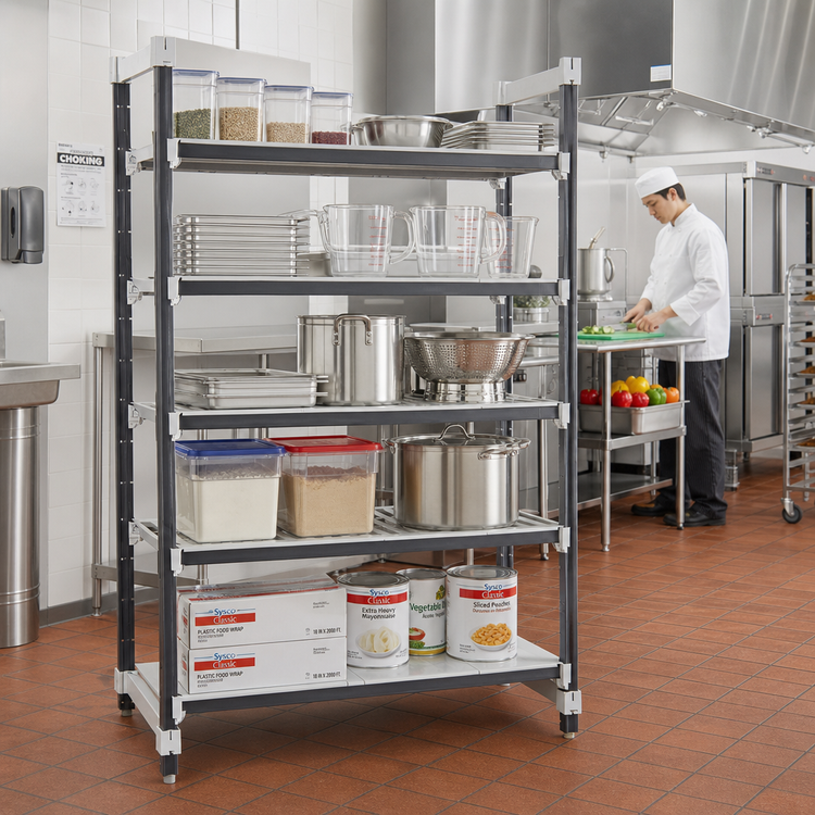 Product image #2 for Cambro Camshelving Elements XTRA 5-Tier Stationary Starter Unit, 18" x 72" x 84", Speckled Gray