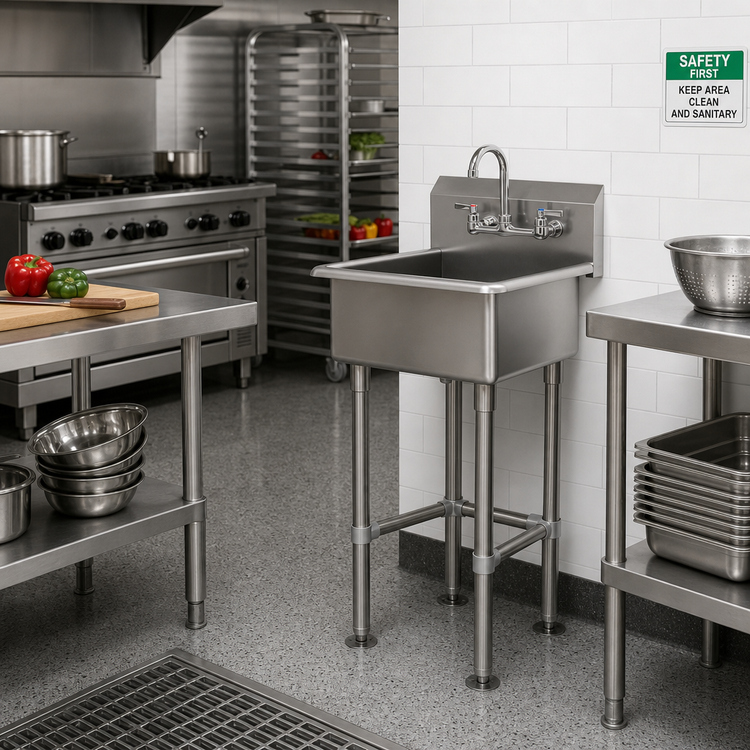 Product image #2 for Advance Tabco 23-Inch Wide One-Station Floor-Mounted Service Sink with Included Gooseneck Faucet